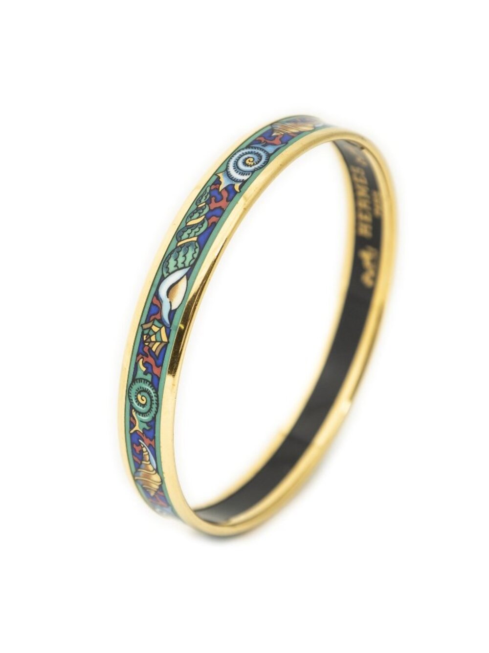 Hermes Enamel Bangle Green Gold Plated Bracelet